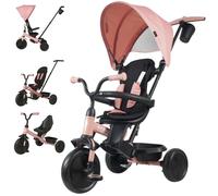 Qplay Tricycle évolutif Elite Platinum 6 en 1 avec siège pivotant à 360° pour Enfants de 10 à 36 Mois - Contrôle Parental, Capote XL, Repose-Pieds et châssis métallique - Gris/Vert/Rose