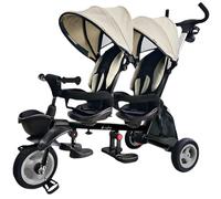 QPlay Tricycle évolutif pour bébé pour deux | Tricycle pour jumeaux ou jumeaux | Tricycle pour bébés de 10 mois à 36 mois | Tricycle pour promenades en famille