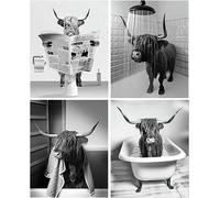 QPLGTU Décoration murale de salle de bain - Poster noir et blanc - Décoration d'animaux des hautes terres - Papier peint - Impression animal amusant - Sans cadre - Salle de bain Animal 4, 40 x 60 cm x