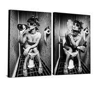 QPLGTU Décoration murale pour salle de bain, maison, arrière-plan de la maison, poster noir et blanc des hautes terres de bétail - Décoration d'animaux amusants - Sans cadre (fumer les femmes, 20 x 30