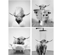 QPLGTU Décoration murale pour salle de bain, maison, arrière-plan de la maison, poster noir et blanc Highlands animaux décoration animaux décoration photos papier peint, impression animale amusante,