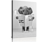 QPLGTU Peintures de décoration d'animaux de salle de bain, Affiches d'animaux drôles en noir et blanc, peinture sur toile imprimée sur fond de salle de bain, sans cadre (style 11,20 x 30 cm)