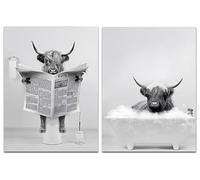 QPLGTU Poster de décoration murale pour salle de bain, maison - Noir et blanc - Motif animaux des Highlands - 50 x 70 cm x 2 cm