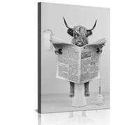QPLGTU Poster mural en noir et blanc pour salle de bain - Motif : bétail des Highlands, noir et blanc - Décoration d'animaux drôles - Sans cadre (journal vache, 40 x 60 cm)