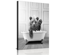 QPLGTU Poster mural pour salle de bain, maison, décoration murale, noir et blanc, motif animaux des montagnes, bétail, papier peint amusant, sans cadre, motif ours, 30 x 40 cm