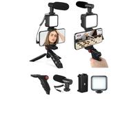 QPLOVE Mobilphone - Kit vidéo Vlog pour smartphone, avec microphone, lumière LED, support de téléphone, trépied, compatible IPhone, Android, pour Tiktok, YouTube, prise de vue, Live Streaming
