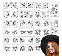 Qpout 10 Feuilles de Tatouages Temporaires 3D Toile d'Araignée et 10 Paires de Tatouages Autocollants de Maquillage Yeux de l'Eyeliner, Décalques de Corps Fausse Noir Horrifique Maquillage