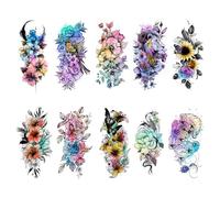 Qpout 10 Feuilles De Tatouages Temporaires Aquarelle, Autocollant De Tatouage EsthéTique 3d Pour Le Bras Demi, Magnifiques Tatouages Temporaires Floraux Et Animaux ColoréS Et RéAlistes
