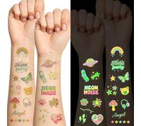 Qpout 10 Feuilles De Tatouages Temporaires Groovy Disco Phosphorescents, 122 PièCes Y2k Tatouages Corporels Faux Autocollants Pour Rave, Enterrement De Vie De Jeune Fille, Fournitures De FêTe