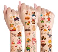 Qpout 10 feuilles Farm Party Tattoos, 66pcs Mignon Animaux de la Ferme Thème Tatouages Temporaires Pour Les Enfants Décorations D’anniversaire Ferme Fête Faveurs Fournitures Récompense Scolaire