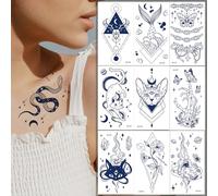 Qpout 10Feuilles Tatouages semi-permanents pour femmes filles Tatouages temporaires réalistes Art corporel Tatouage Autocollants Bleu foncé imperméable faux tatouages longue durée de 2 semaines