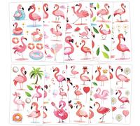 Qpout 10pcs Flamingo Tattoos,Hawaiian Tropical Luau Tatouages temporaires pour les enfants,Rose mignon d’été Visage Faux Tatouage Autocollants,Filles Baby Shower Prix Récompenses