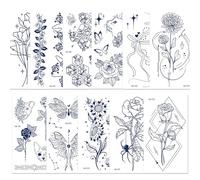 Qpout 11Feuilles Tatouages semi-permanents pour femmes filles Tatouages temporaires réalistes Art corporel Tatouage Autocollants Bleu foncé imperméable faux tatouages longue durée de 2 semaines