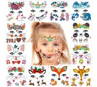 Qpout 12 Feuilles Animaux Tatouages Du Visage Pour Enfants, Tatouage Temporaire Du Visage Pour Filles Et Garçons, Sirène Licorne Dauphin Panda Lapin Renard Souris Girafe Tatouage