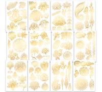 Qpout 12 Feuilles Tatouages temporaires métalliques pour enfants filles femmes, tatouages dorés imperméables, autocollants de tatouage bronzants, tatouages tribaux de fleurs de papillon totem