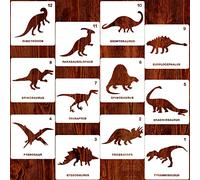 Qpout 12 Modèles de pochoir dessin Dinosaure, pochoirs de dessin artisanal en plastique réutilisables pour la peinture sur bois, cartes de voeux, albums, scrapbooking, cahier,journal intime décoration