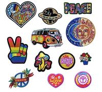 Qpout 12 Pièces Hippie Patchs Fer sur Patchs Vintage Signe de Paix Réparation Patch Décoratif pour la Conception de Vêtements Sac à Dos Vestes Jeans Chemise DIY Artisanat Décorations