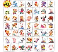 Qpout 120pcs Animal Tatouages Temporaires pour Les Enfants, Mignon Sport Mixte Style Lion Panda ImperméAble Faux Tatouage Autocollants pour GarçOns Filles Animaux Anniversaire FêTe Faveurs