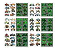 Qpout 12pcs Glow In The Dark Monster Truck Tatouages temporaires pour les enfants, Lumineux Voiture de course Camion Roues Faux Tatouage Autocollants pour les garçons Anniversaire Fête Faveurs