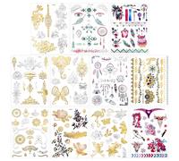Qpout 150pcs Tatouages Temporaires Métalliques Pour Femmes Filles,Tatouage De Conception De Paillettes D'or Argent,Bijoux Totem Tribal Papillon Fleur Plume Tatouage Imperméable