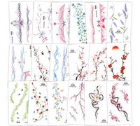 Qpout 18 Feuilles De Tatouages Temporaires Aquarelle pour Femmes Et Filles, Tatouages Autocollants De Fleurs Sauvages RéTro à Longues Branches, Vigne De Rose Sexy, Feuilles D'Art Corporel