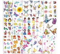Qpout 180pcs Enfants flash Tatouages, flash tatouages temporaires fée/disney princesse/papillon/animal tatouage autocollants, filles enfants cadeaux d'anniversaire récompenses scolaires