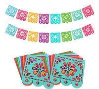Qpout 2 Bannières de Décorations de Fête Mexicaine,Feutre Cinco de Mayo Décorations Bannière, Day of the Dead Decor Papel Picado Banner,Dia De Los Muertos Guirlandes, Drapeaux d'anniversaire de fête
