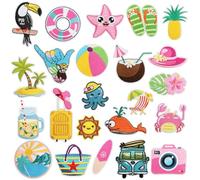 Qpout 23 PièCes D’éTé Fer Sur Patchs Pour Sacs à Dos, Mignon Vintage Plage OcéAn Noix De Coco ThèMe Brodé RéParation Appliques DéCoratives Pour Coudre Sur Les VêTements, Chemise, Chapeaux Jeans