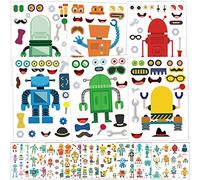 Qpout 24 Feuilles Make A Robot Autocollants Et 10 Sheet Robot Tatouage Autocollants Pour Enfants, faites vos propres autocollants Make A Face Stickers Craft Sticker Robot Tatouages temporaires