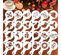 Qpout 24pcs Merry Christmas Biscuits café Pochoir Torréfaction Modèle, réutilisable lavable gâteau Candy dessin modèle, neige d'épice homme dessert décoration peinture moule de pulvérisation