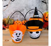Qpout 2PCS Halloween Trick Or Treat Seau pour Enfants, Seau à Bonbons Halloween en Feutre pour Garçons Filles, Grands Sacs Trick Or Treat avec Poignée, Sacs à Bonbons Halloween (Ghost, Skeleton)