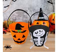 Qpout 2PCS Seaux Halloween Trick Or Treat pour Enfants, Seau à Bonbons Halloween en Feutre pour Garçons Filles, Sacs Trick Or Treat avec poignée, Sacs à Bonbons Halloween (Citrouille, Squelette)