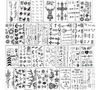Qpout 300 Tatouages Temporaires pour femmes filles hommes garçons enfants,autocollants noirs imperméables,orignal,clés,diamant,tatouages de papillon pour les cadeaux de fête d'anniversaire 30 feuilles