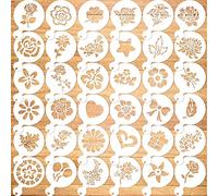 Qpout 36Pack Cookie Pochoir modèles de Cuisson gâteau Dessin Journal Fournitures en Plastique Peinture Outils Floral Feuille gâteau pour Bricolage Artisanat fête