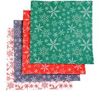 Qpout 4 pièces Tissus de Noël (50x50 cm), lots de tissus multicolores en coton patchwork, Quilting Craft Fabric Bundles, Snowflake Christmas Squares Patchwork for DIY Sewing