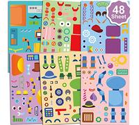 Qpout 48 Feuilles Font Un Robot Autocollants pour Les Enfants, Faites Vos Propres Autocollants de Robot, pour Les garçons Filles Robot Anniversaire fête Cadeau école récompense