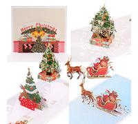 Qpout 4Pack Christmas Greeting Cards,3D Pop Up Merry Christmas Cards with Envelopes Santa Claus, Christmas Tree, Reindeer Handmade Cards for Xmas for Christmas New Year Décoration