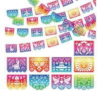 Qpout 5 Packs Bannières De Fête Mexicaine En Plastique Irisé Papel Picado Bannière Cinco De Mayo Decor Fiesta Guirlande pour Dia De Los Muertos Decor, Fiesta Anniversaire Baby Shower Party