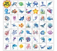 Qpout 60pcs Ocean Animals Tatouages Temporaires pour Les Enfants, PréDéCoupéS Individuellement Sous La Mer CréAture Tatouage Autocollants pour Filles GarçOns Sur Le ThèMe De La Mer Anniversaire