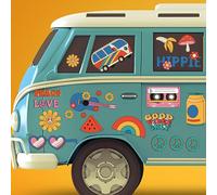 Qpout 60's 70's Hippie Theme Car Stickers Autocollants Groovy Flowers Daisy Peace and Love Vinyl Décalcomanies Fleurs Rétro Colorées Hippie Window Clings Pour Voiture Ordinateurs Portables Muraux