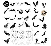 Qpout 6pcs Tatouages Temporaires de Rousseurs En Forme de Chauve-Souris Noires D'Halloween 30pcs Autocollants de Tatouage Facial de Chauve-Souris, DéCalques D'Art Corporel Faux Accessoires
