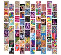 Qpout 70pcs Hippie Trippy Esthétique Photos Posters Mur Collage Kit, Psychédélique Affiches Mur Esthétique Photos Cool Abstrait Bricolage Néon Rock Trippy Dortoir Chambre Décor Affichage (4x6inch)