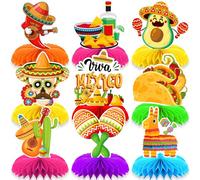 Qpout 9 pièces Décorations de fête de fiesta mexicaine Centres de table de fête de fiesta mexicaine pour tables, centres de table en nid d'abeille de fiesta, centres de table du Cinco de Mayo