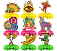Qpout 9 pièces Mexican Fiesta Honeycomb Table Centre de Table Colorful Hanging Paper Fans Cinco DE Mayo Table Party Décorations Thème Mexicain Centre de Table Jour des Morts Fournitures de décor
