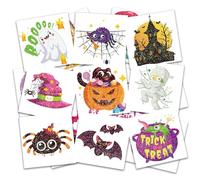 Qpout 96pcs Paillettes Halloween Tatouages Temporaires Pour Les Enfants, FantôMes Mignons Citrouille AraignéE Faux Tatouages De Paillettes Autocollants Pour Halloween Maquillage Tour Ou
