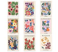 Qpout 9pcs Affiche du Marché aux Fleurs Art Mural Matisse Affiches d’impressions Non Encadrées (8x10 pouces), décor abstrait minimaliste de salle florale pour galerie Living Dessin Affiches