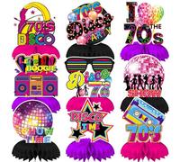 Qpout 9pcs des années 70 Party Table centres de table Retour aux années 70 nid d’abeille centres de table Disco fièvre musique Toppers 70 ' s Vintage Hip Hop nostalgique des années 1970 fête