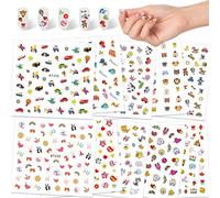 Qpout Autocollants pour ongles pour Enfants Filles, 600 + Design Animal Fruit Dinosaure Voiture Fleur Auto-Adhésif 3D ongles Autocollant pour Enfants Anniversaire Thé Spa Party Nail Salon Cadeau