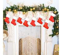 Qpout Bas De NoëL, 8 Pcs Petit Bas De NoëL Rouge Et Blanc avec Broderie De Flocon De Neige Or pour DéCoration De NoëL Mini Bas Sac Cadeau pour DéCorations d'arbre De NoëL