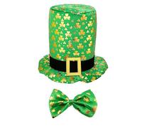 Qpout Chapeau de la Saint-Patrick, Cravate Shamrock, Accessoire de Costume pour Enfants et Adultes, Vert